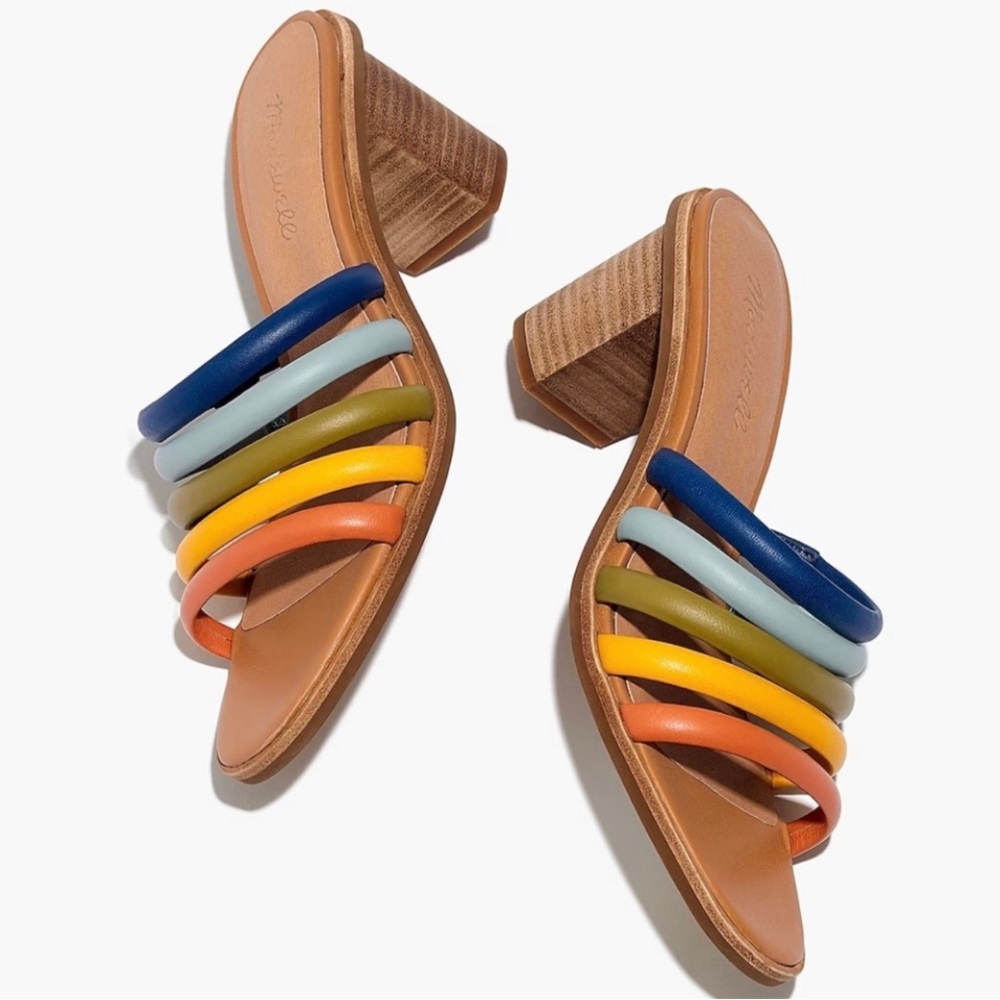 Madwell The Meg Sandal in Leather Multi-Color Strappy Block Heel Sandal